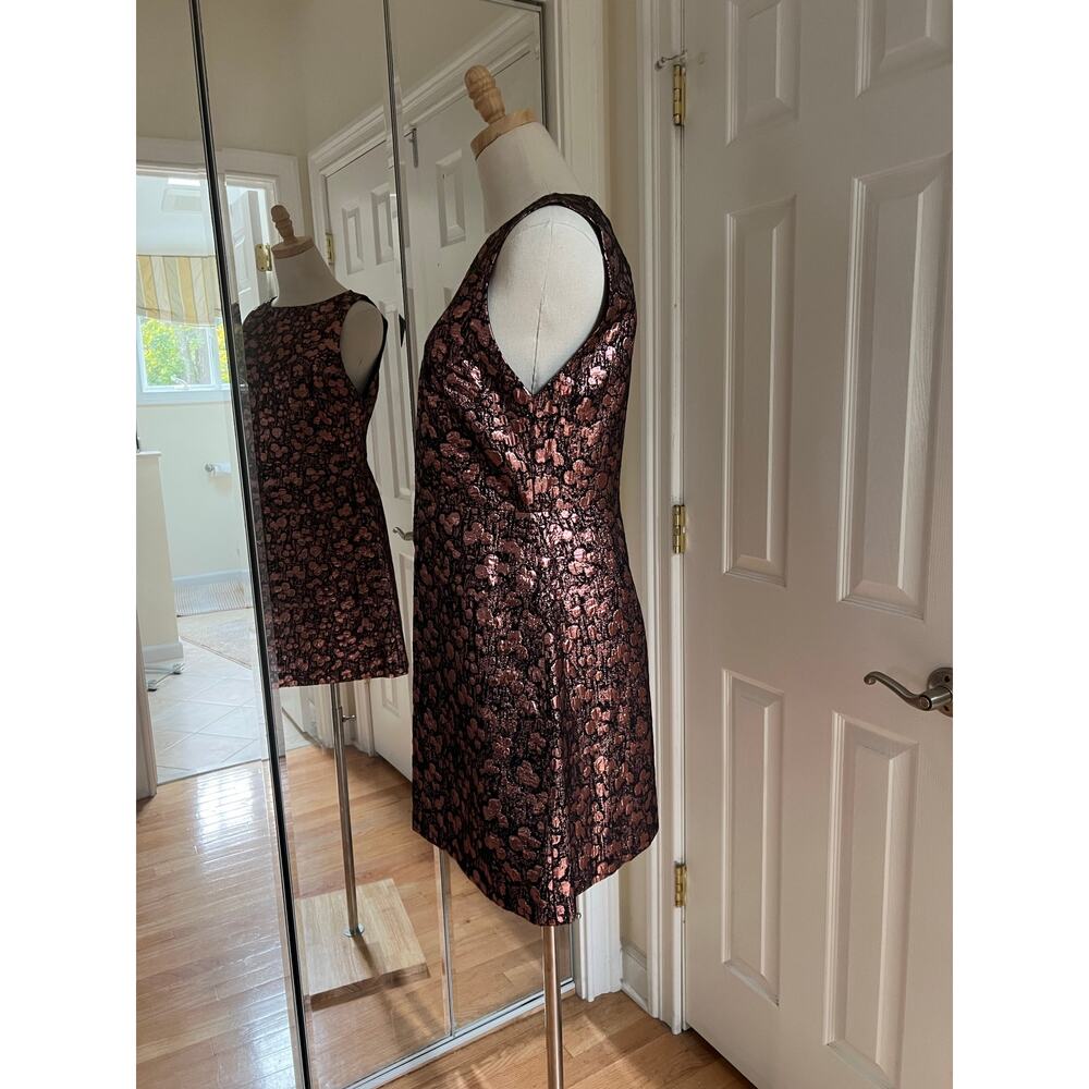 Alice + Olivia Bateau Metallic Bronze/Rose Gold Lamé Jacquard A-Line Mini Dress - Picture 4 of 14